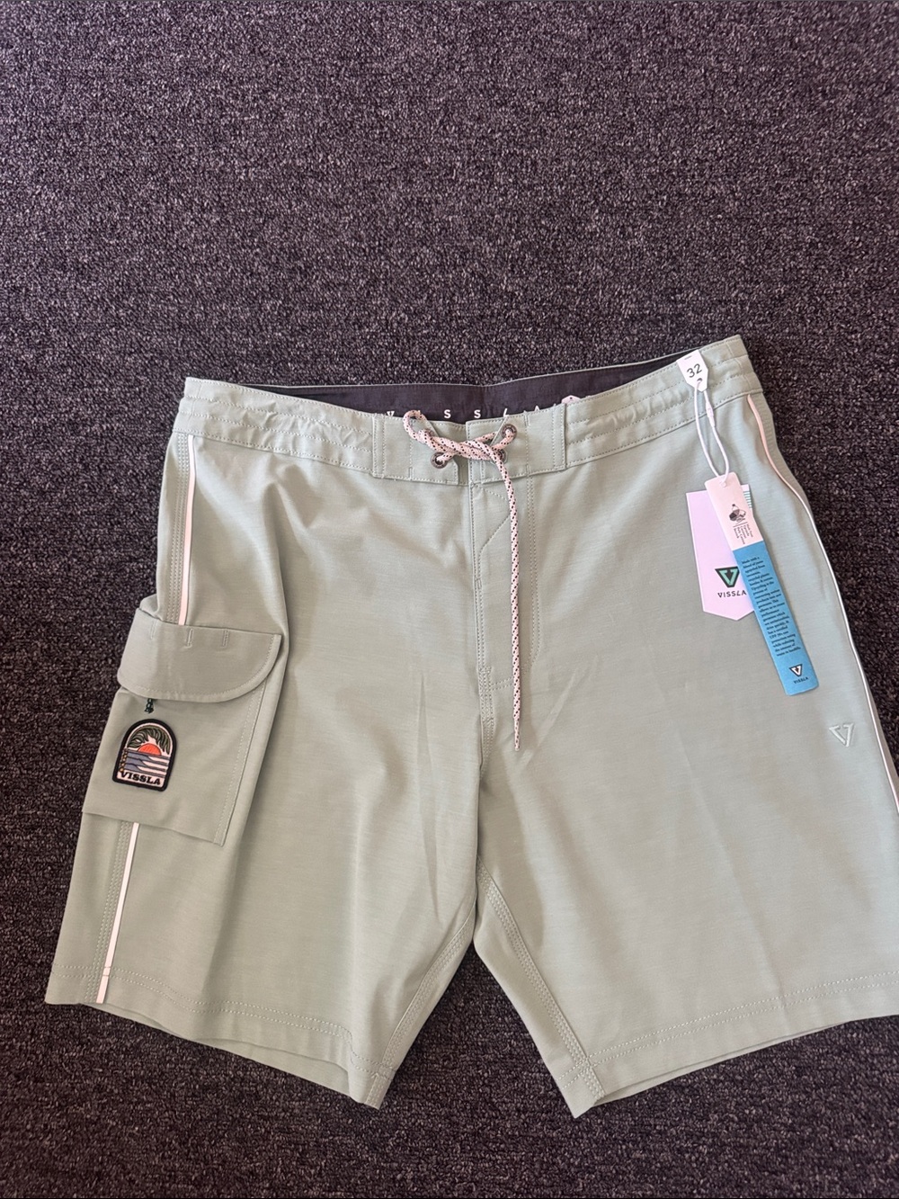 VISSLA Sage Green Boardshorts with Cargo Pocket
